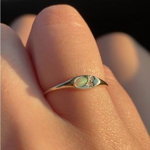 Solid Gold Opal and Diamond Signet Ring